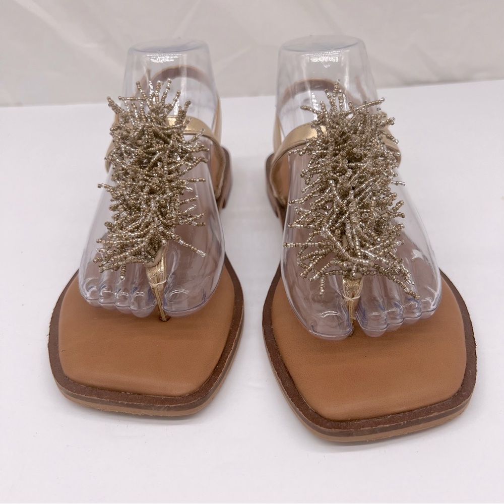 CHICOS Gold T-Strap Sandals Size 7.5 - Picture 3 of 15